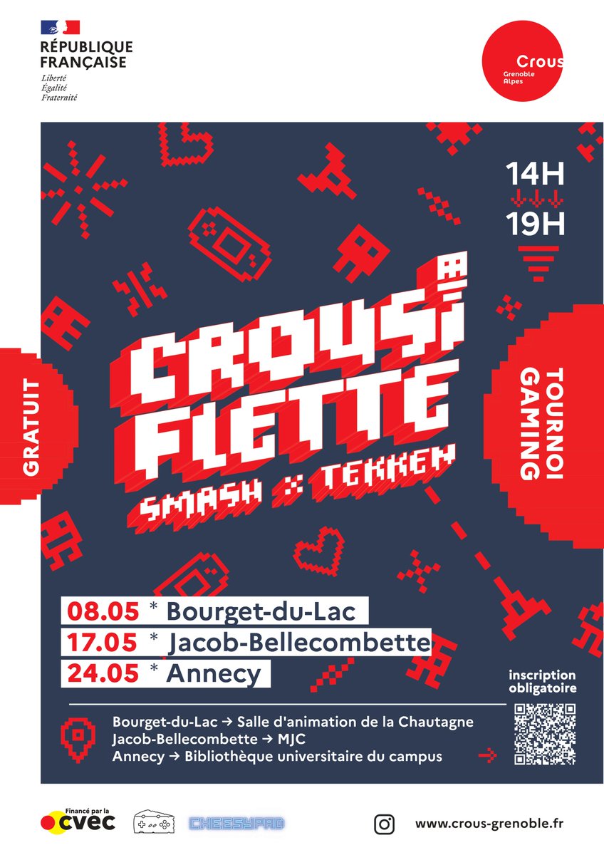 Bonsoir !

Le Jeudi 8 Mai, le Samedi 17 Mai et le Samedi 24 Mai nous serons présents avec <a href="/Alpage_SSB/">L'Alpage</a> pour vous proposer des tournois Super Smash Bros Ultimate !

👥: Jusqu'à 64 joueurs
💸 : Gratuit
🏆 : Lots à gagner
✏️: taplink.cc/cheesypad

N'hésitez pas !