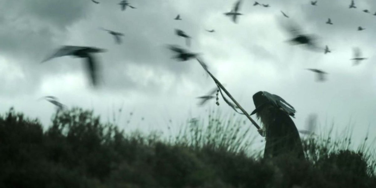 드라마 바이킹스에서 북유럽 신화의 주신인 오딘(Odin)이 현신한 장면인데, 일반적인 신화 속 주신들이 선량한 면 또한 지닌다는 걸 보여주지만...