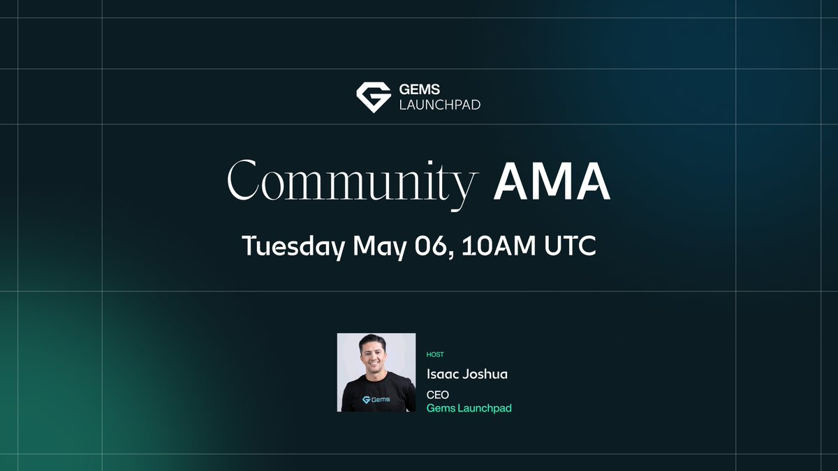 Gems Launchpad (@gems_launchpad) on Twitter photo Credit Refund AMA Alert!
<a href="/Isaac__Joshua/">Isaac Joshua</a> is going live to break down everything you need to know about the Gems Credit Refund.
Register now: bit.ly/GemsAMA
Date: Tuesday, May 6
Time: 10 AM UTC
On the agenda:
How to return your tokens & get a full credit refund
Who Credit Refund AMA Alert!
<a href="/Isaac__Joshua/">Isaac Joshua</a> is going live to break down everything you need to know about the Gems Credit Refund.
Register now: bit.ly/GemsAMA
Date: Tuesday, May 6
Time: 10 AM UTC
On the agenda:
How to return your tokens & get a full credit refund
Who