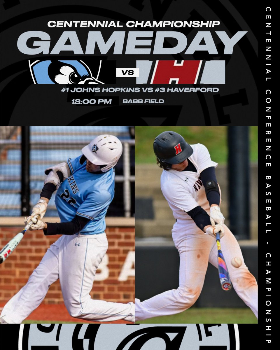 CentennialConf's tweet image. BASE | CC TOURNAMENT

Championship Sunday‼️

#1 @JHUBaseball  
🆚 #3 @HCFords_BSB 
 
📍Babb Field 
⏰ 2:00 pm
📹 shorturl.at/RlUTV
📊 shorturl.at/cfTlS
🎟️ shorturl.at/o5MfS

#CentConf #CCbase #d3base