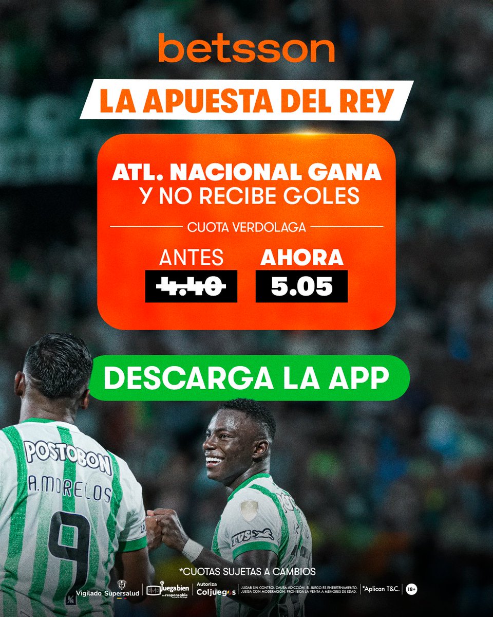 ¡Clásico Paisa en el Atanasio! 💚 <a href="/nacionaloficial/">Atlético Nacional</a>

Hoy en La Apuesta del Rey recordamos el choque del Finalización 99' que nos llevó a disputar la final🏆

La cuota de hoy paga +4 VECES ¡Aprovéchala ya en Betsson!🔥

✅Descarga la APP: bga.onelink.me/ug5x/z6olqb8c