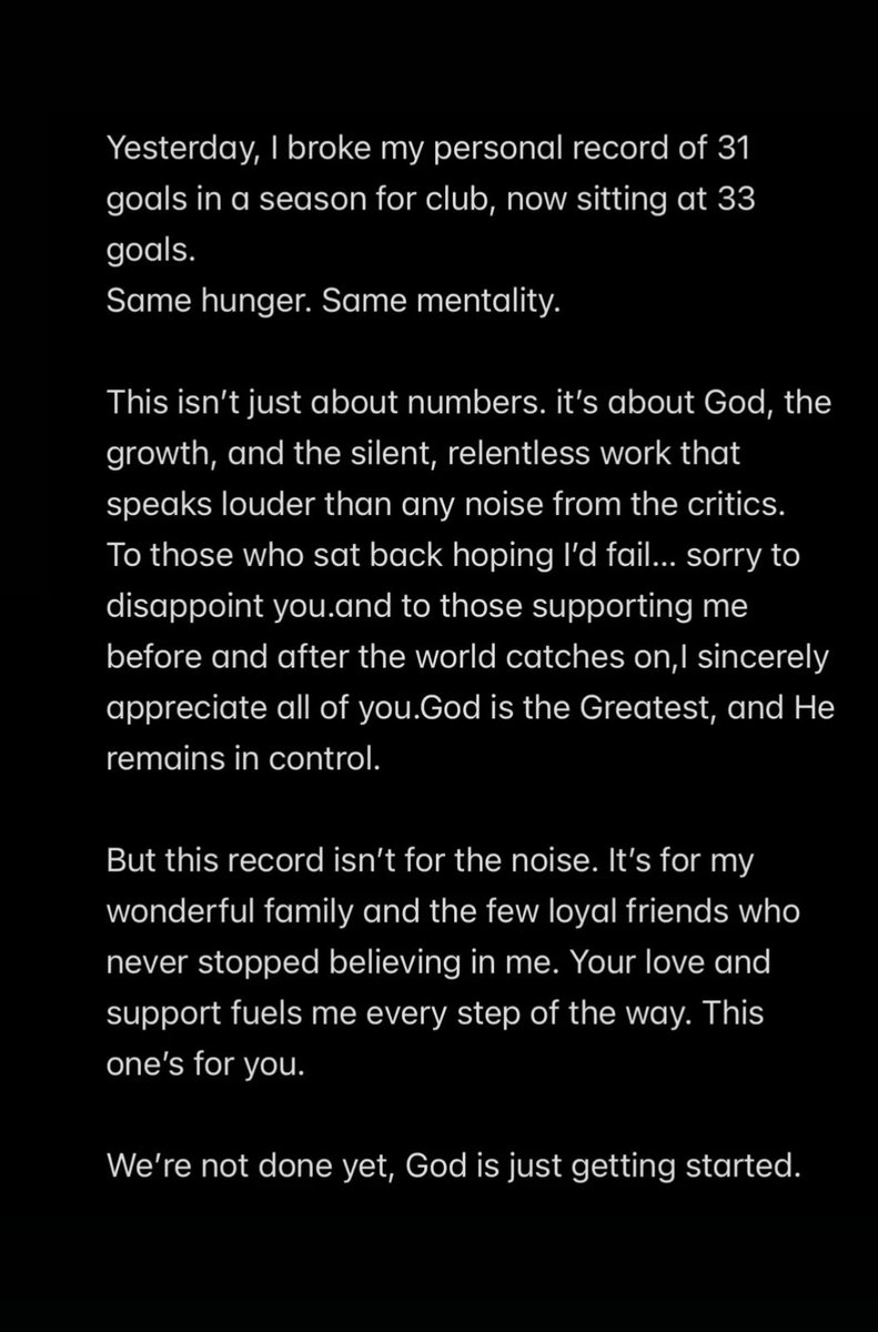 Victor Osimhen on IG for breaking his personal goalscoring record. 🔥🇳🇬