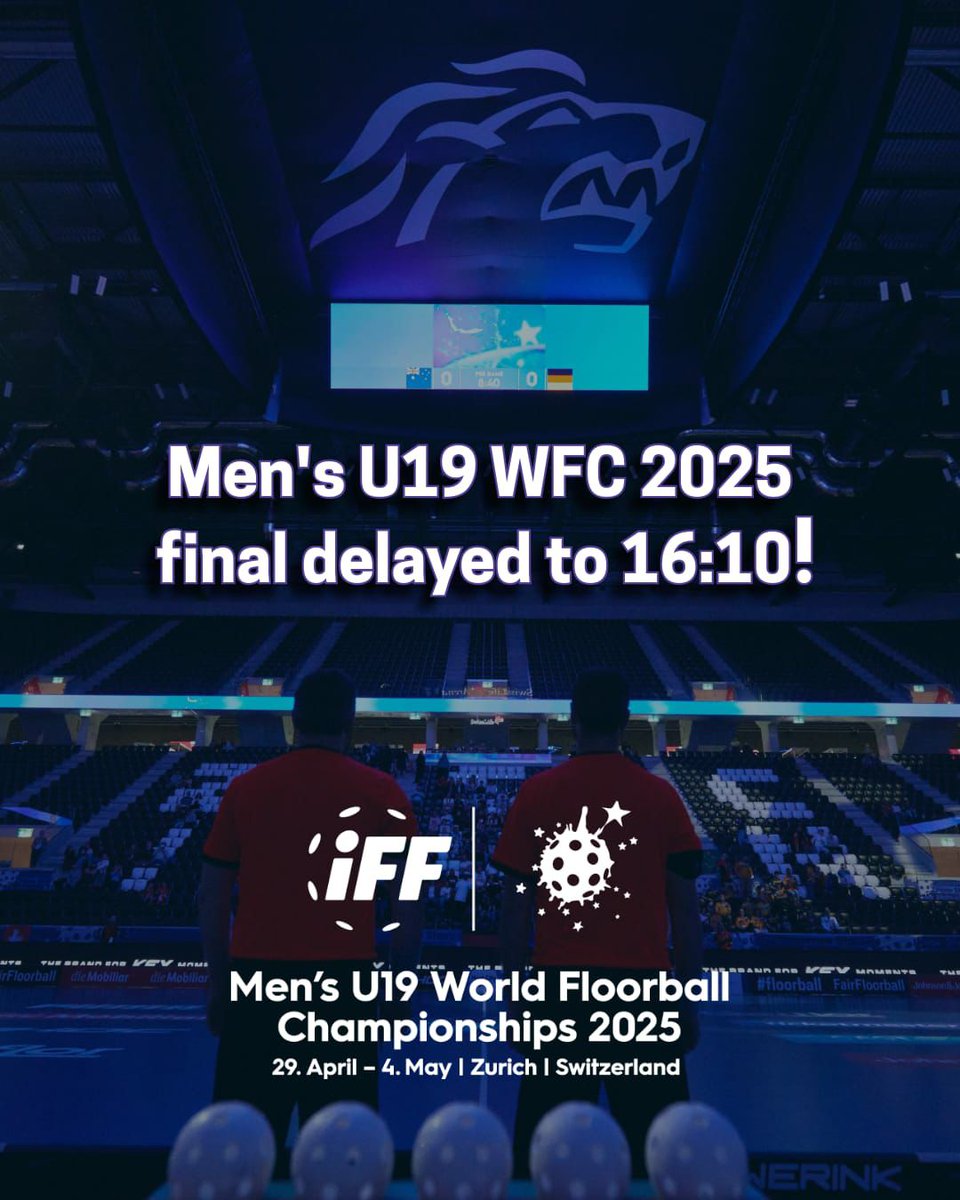 🚨 ALERT 🚨

The final of the Men's U19 World Floorball Championships 2025 is delayed to 16:10 due to the late finish of the bronze medal game.

#floorball #u19wfc2025 #starsoftomorrow