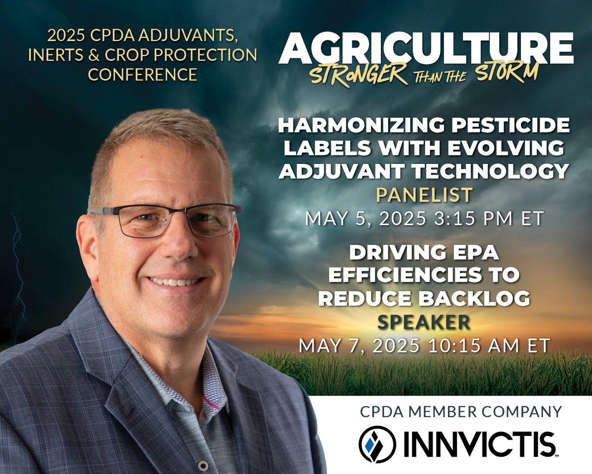 CPDA’s upcoming Adjuvants, Inerts &amp; Crop Protection Conference in Cape Coral, FL starts TOMORROW! We are proud to have Dave Bolin, Ph.D., Director of Innvictis Regulatory, as a featured panelist and speaker.
🔗 cpda.com/2025aicphome/
#AICPcapecoral25, #strongerthanthestorm #cpda