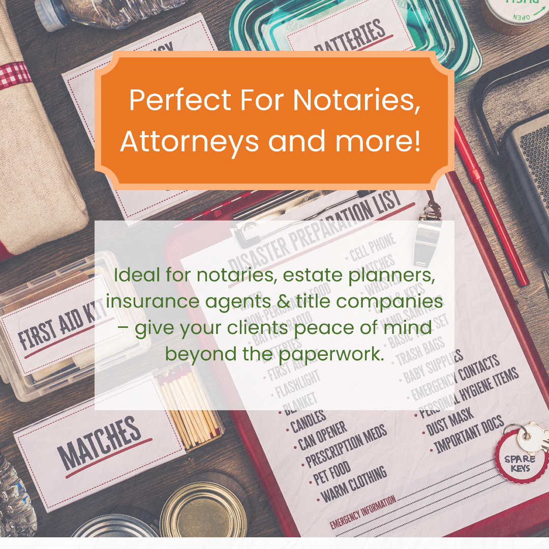 ThatNotaryLife's tweet image. 💼 Help clients stay safe &amp;amp; remember your brand with this customizable Disaster Preparedness Checklist! 📝
✔️ Ideal for notaries, attorneys, insurance agents &amp;amp; more.
🎯 Easy to edit on Canva &amp;amp; share digitally.

Tap the link in bio to get yours! 📲

#NotaryLife #ClientResources