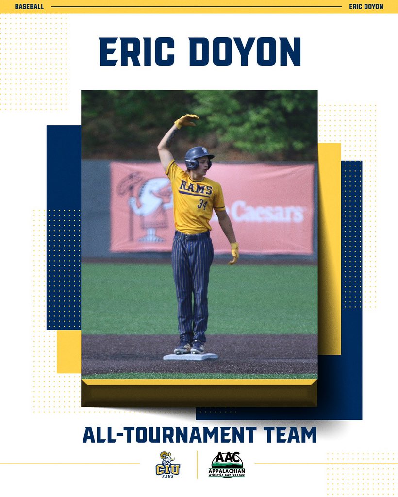 CIU Rams Athletics (@ciurams) on Twitter photo ⛰️AAC All-Tournament Team⛰️
Eric Doyon was more than good this week at the plate for <a href="/ciuramsbaseball/">CIU Baseball</a> including a home run versus No. 1 seed Reinhardt! His performance earned him an #AACBSB All-Tournament Team nod! #RamEm ⛰️AAC All-Tournament Team⛰️
Eric Doyon was more than good this week at the plate for <a href="/ciuramsbaseball/">CIU Baseball</a> including a home run versus No. 1 seed Reinhardt! His performance earned him an #AACBSB All-Tournament Team nod! #RamEm