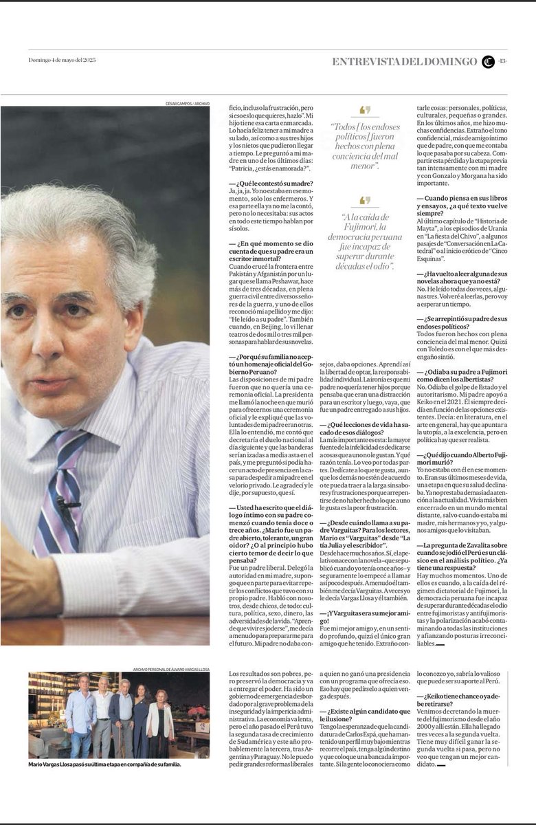 AlvaroVargasLl's tweet photo. Mi entrevista hoy en ⁦@elcomercio_peru⁩ hablando de mi padre, mi familia y -sí, a pesar de mí-política…Gracias. https://t.co/sk2vlojb4m