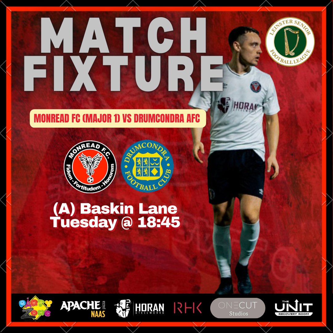 Monread FC (@monread_fc) on Twitter photo We make our way out to North Dublin on Tuesday evening as we take on <a href="/DrumcondraFc/">Drumcondra FC</a> for a midweek fixture.
With points crucial for both sides it has the makings of a good contest!
⚽️🔴⚫️ We make our way out to North Dublin on Tuesday evening as we take on <a href="/DrumcondraFc/">Drumcondra FC</a> for a midweek fixture.
With points crucial for both sides it has the makings of a good contest!
⚽️🔴⚫️