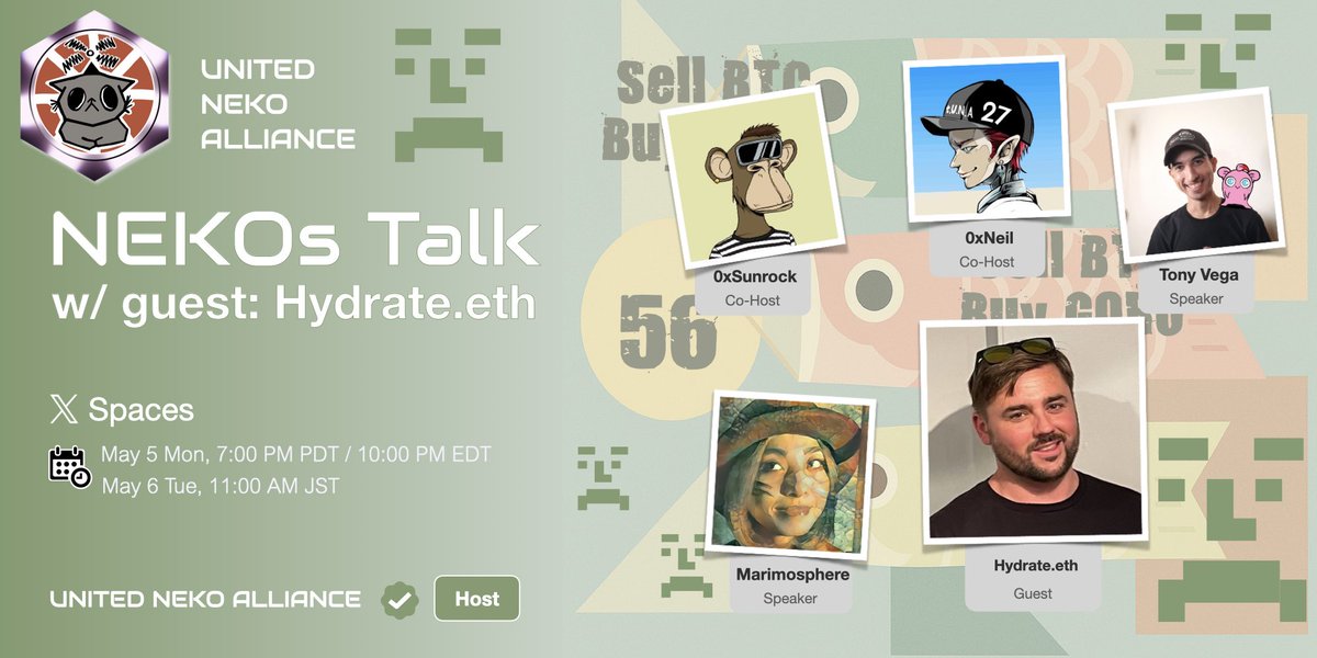 Join us for NEKOs Talk

5/6: GORO Day edition!
with guest Hydrate.eth, 
the OG-est of the Gororian OGs.

x.com/i/spaces/1vAGR…

⏰Mon 5th 7pm PDT 10pm EDT, Tue 6th 11am JST
(the Space formerly known as Japan NFT Talk)