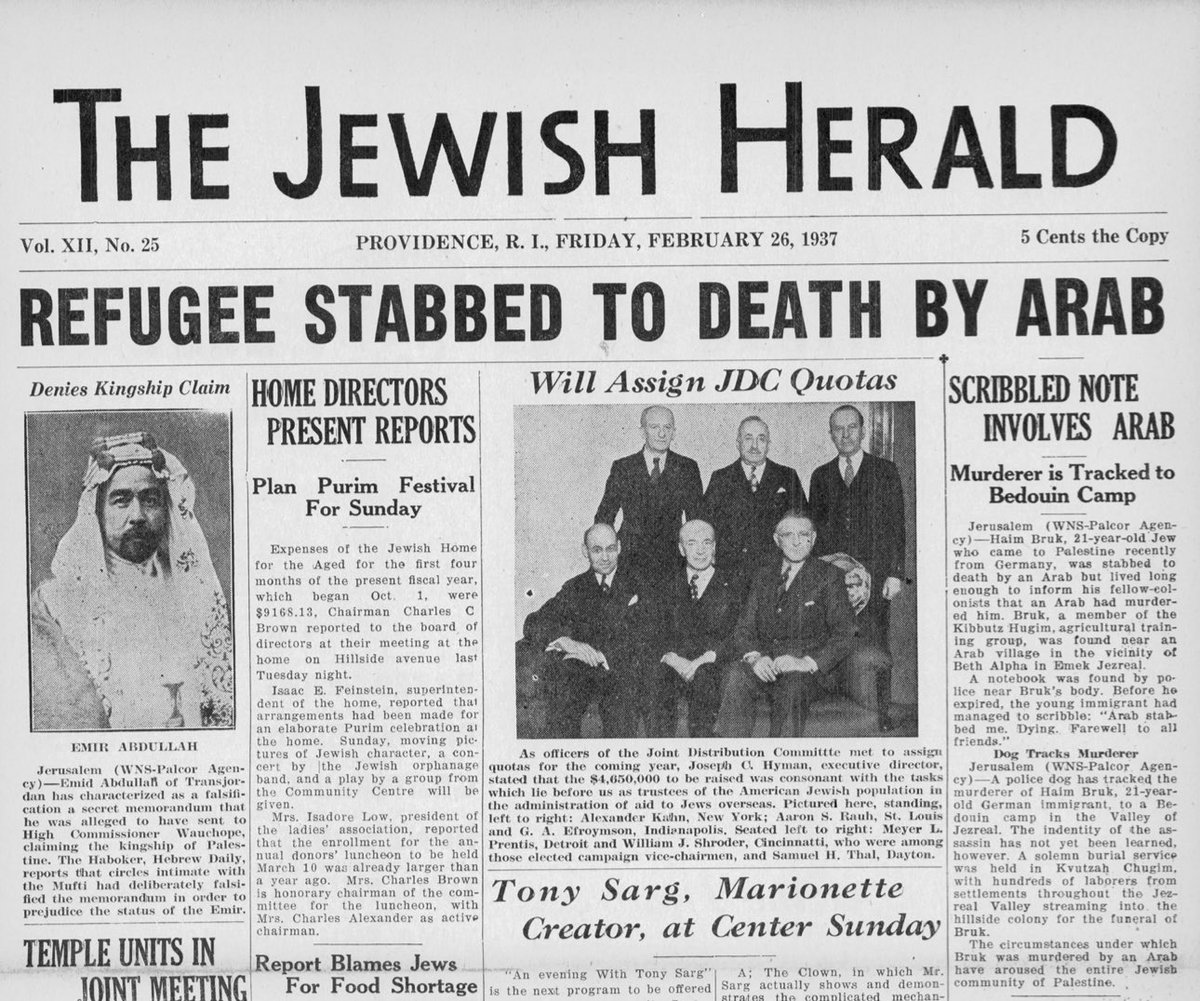 Jewish Herald, Feb 26, 1937: “Refugee Stabbed to Death by Arab.”

A 21-year-old Jew escaped Nazi Germany shortly before Hitler prevented Jewish immigration in favor instead of extermination. 

He made it to Eretz Israel - to the Galilee where Jews maintained continuous