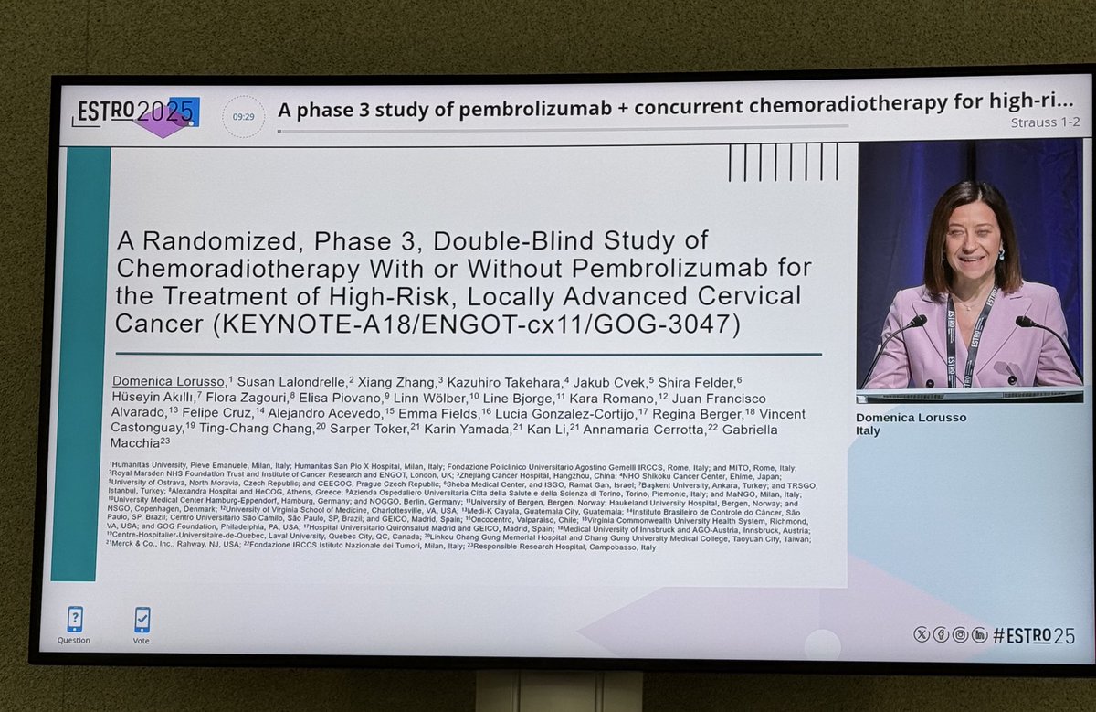 AHGirbovan's tweet photo. Wonderful debate at #ESTRO25 between INTERLACE and KEYNOTE A18 by Cyrus Chargari, Gemma Eminowicz and Domenica Lorusso. https://t.co/VtQj9H0L4k
