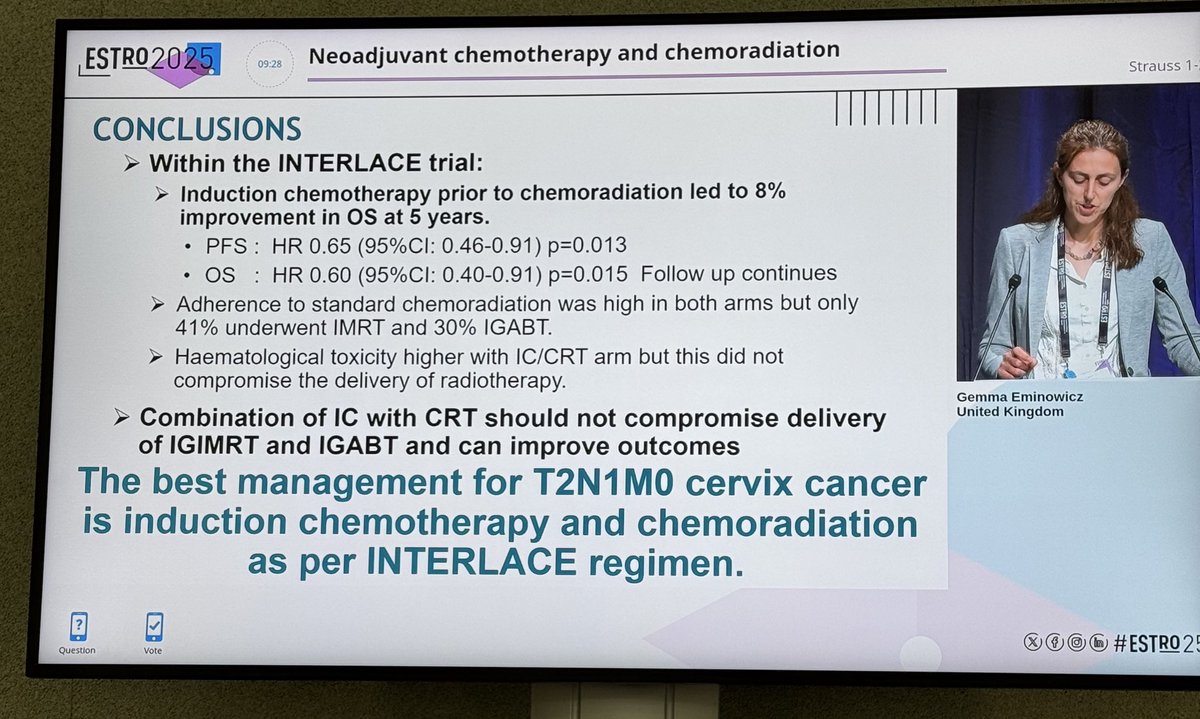 AHGirbovan's tweet photo. Wonderful debate at #ESTRO25 between INTERLACE and KEYNOTE A18 by Cyrus Chargari, Gemma Eminowicz and Domenica Lorusso. https://t.co/VtQj9H0L4k