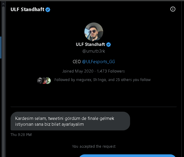Takım sahibinin böylesine ince düşünür olması takımın ne kadar ince düşünen kaliteli yönetiminin olduğunu bir kez daha anlamış olduk. 
Bu günkü Birlik Ligi Büyük Finalinde <a href="/PCIFICespor/">PCIFIC Espor</a> karşısında olan <a href="/ULFesports_GG/">ULF Esports</a> takımına başarılar diliyorum.❤️
#WEHUNT
#VALORANT 
<a href="/umutb3rk/">ULF Standhaft</a>
