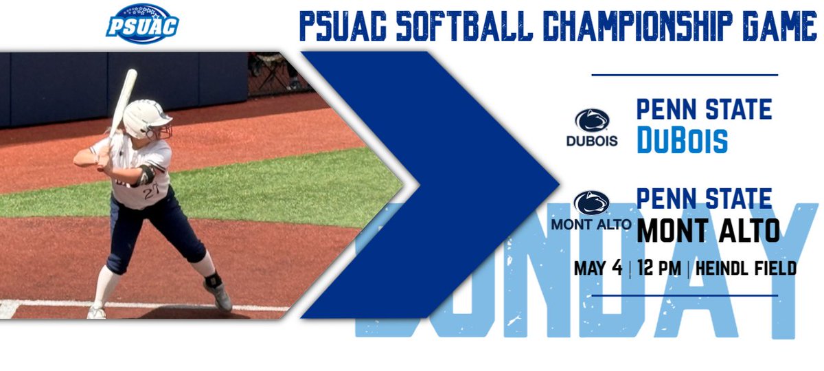 PSUAC (@psuac) on Twitter photo The 2025 PSUAC Softball Championship game starts at 12 pm from Heindl Field in DuBois! <a href="/psdubathletics/">psuduboisathletics</a> and <a href="/PSUMAathletics/">Penn State Mont Alto Athletics</a> meet in a rematch of yesterday's winner's bracket final!
Watch live at psucampusathletics.com! The 2025 PSUAC Softball Championship game starts at 12 pm from Heindl Field in DuBois! <a href="/psdubathletics/">psuduboisathletics</a> and <a href="/PSUMAathletics/">Penn State Mont Alto Athletics</a> meet in a rematch of yesterday's winner's bracket final!
Watch live at psucampusathletics.com!