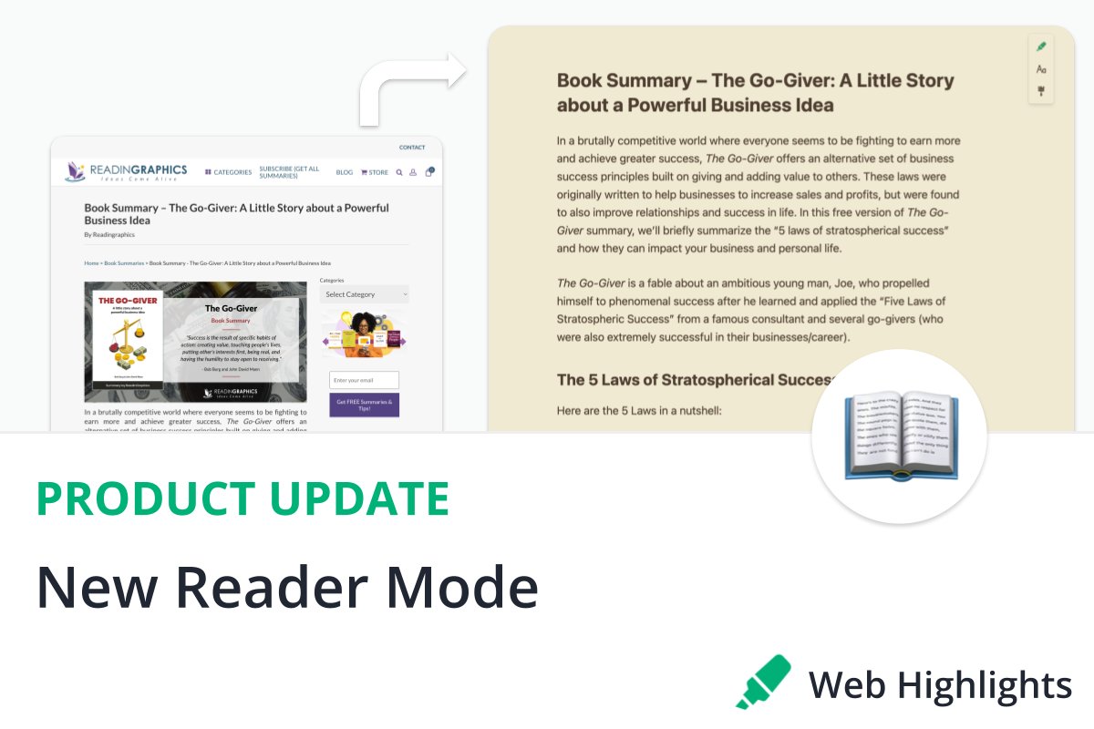 Big Product Update: Distraction-free Reader Mode 🔥

We’re super excited to introduce a new Reader Mode letting you read and highlight articles in a clean, distraction-free format. 

The best part? It saves a copy of the page — even if the original changes or gets taken down 🚀