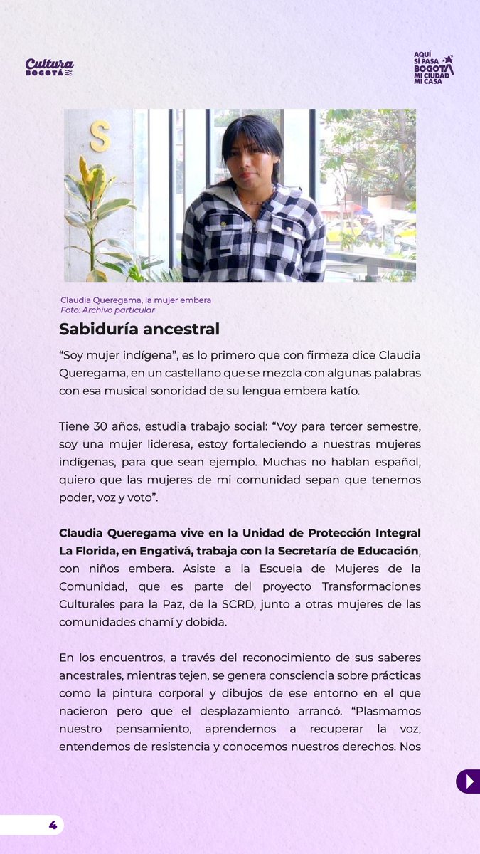 #AquíSíPasa, en #BogotáMiCiudadMiCasa el 52% de sus habitantes son mujeres que lideran transformaciones en lo público, lo cultural y lo comunitario. 🙌🏽💜