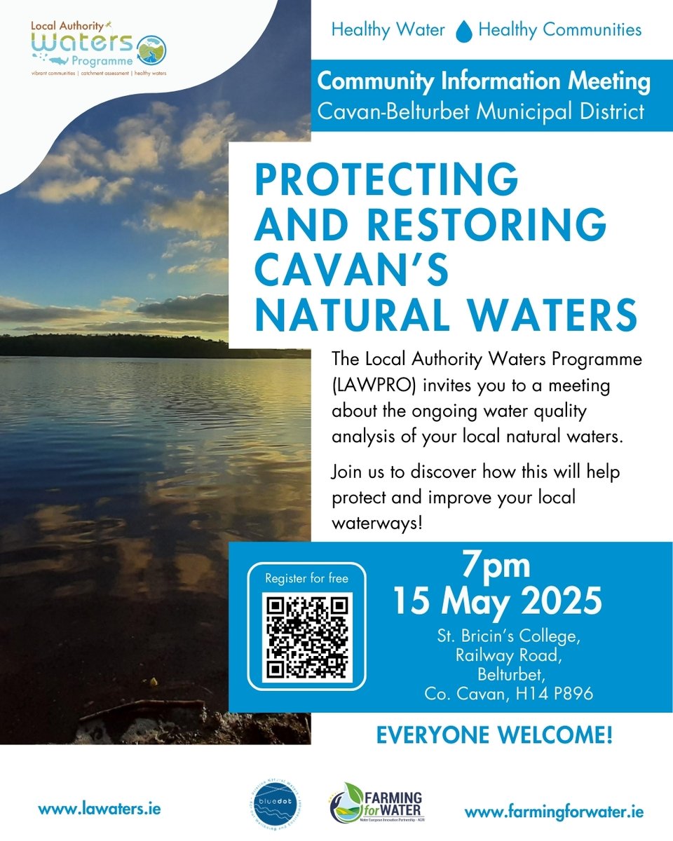 Local Authority Waters Programme (@watersprogramme) on Twitter photo LAWPRO is holding a community meeting about water quality in the Cavan-Belturbet Municipal District.
📅 15th May at 7pm
📍 St Bricin’s College, Railway Road, Belturbet, Co. Cavan, H14 P896.
FREE registration: bit.ly/4jTBk8G
We want to hear your thoughts!
<a href="/cavancoco/">Cavan County Council</a> LAWPRO is holding a community meeting about water quality in the Cavan-Belturbet Municipal District.
📅 15th May at 7pm
📍 St Bricin’s College, Railway Road, Belturbet, Co. Cavan, H14 P896.
FREE registration: bit.ly/4jTBk8G
We want to hear your thoughts!
<a href="/cavancoco/">Cavan County Council</a>