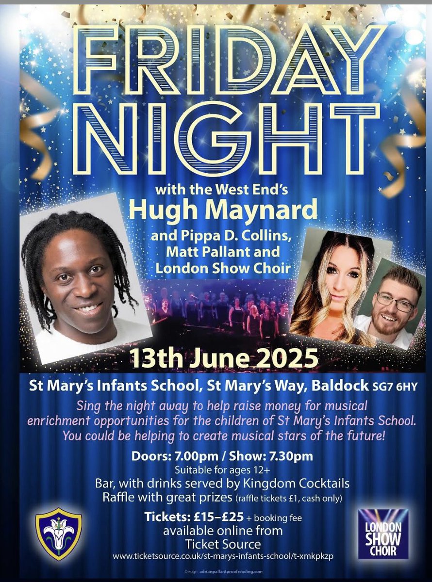 🎶 Music shaped our lives, now Verity’s passing it on! Join us for a magical night raising funds for music in schools 🎤
With <a href="/HughMaynard/">Hugh Maynard</a>, @pippadcollins, <a href="/mattpallant/">Matt Pallant</a> &amp; <a href="/LondonShowChoir/">London Show Choir</a> 💫
🎟️ Limited tix, cocktails, raffle &amp; more:
ticketsource.co.uk/st-marys-infan…
#SupportMusic