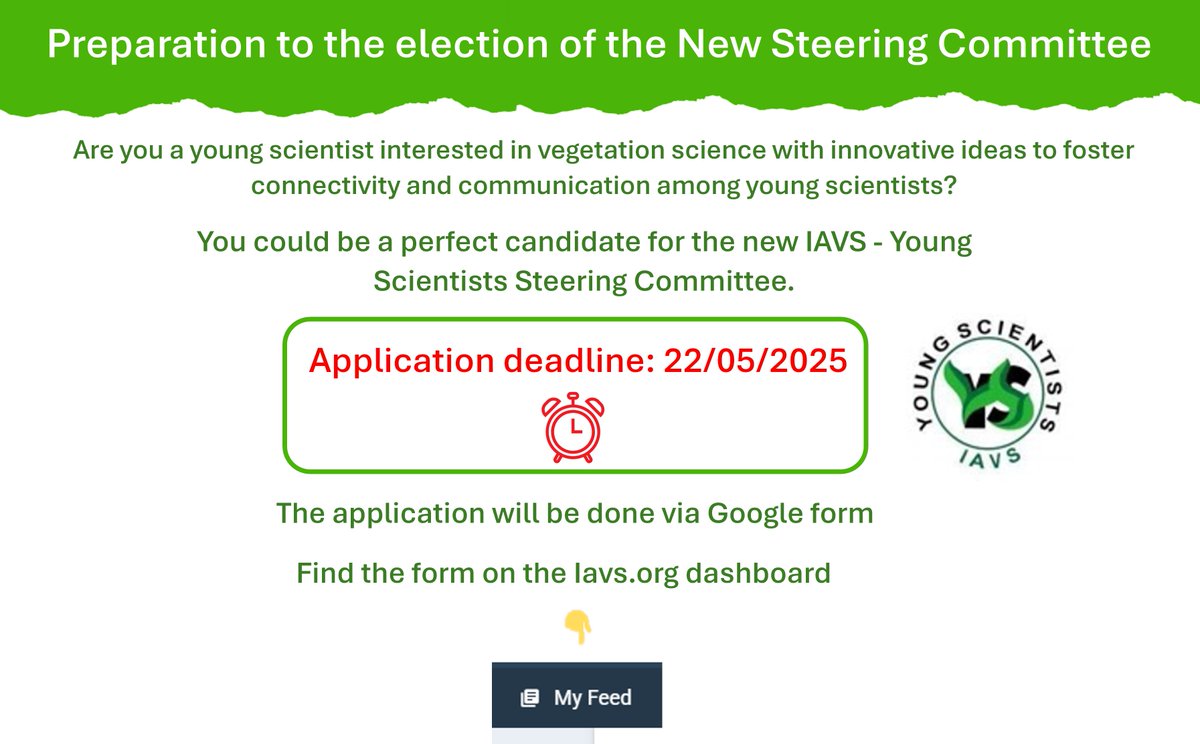 IAVS Young Scientists (@iavsyoung) on Twitter photo There are only a few days left to nominate yourself as a new Member of the #IAVS- Young Scientists steering committee❗️ 
👉iavs.org/members/dashbo… There are only a few days left to nominate yourself as a new Member of the #IAVS- Young Scientists steering committee❗️ 
👉iavs.org/members/dashbo…