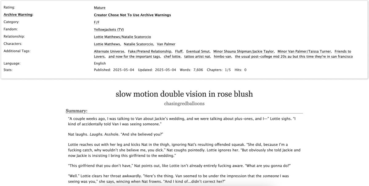 redballoons_'s tweet image. slow motion double vision in rose blush | a lottienat fic ✨
🍒 part 1/5
🍒 fake dating!!!
🍒 friends/idiots to lovers
🍒 rated M (for now), 7.6k words
🍒 archiveofourown.org/works/65268487…