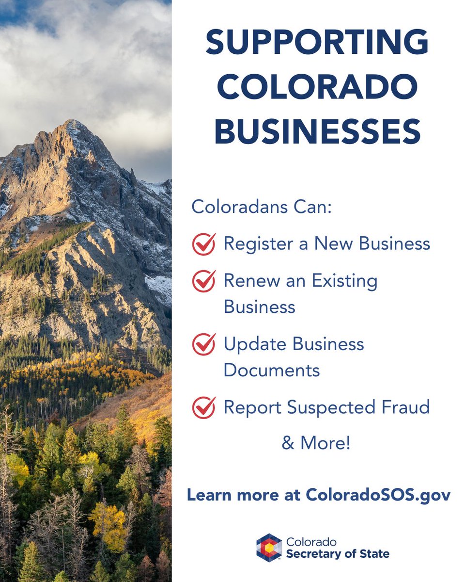 Happy National #SmallBusinessWeek! The Colorado Secretary of State’s Office provides several important resources for Colorado business owners, from filing for a new business to registering trademarks. Visit ColoradoSOS.gov for more information.