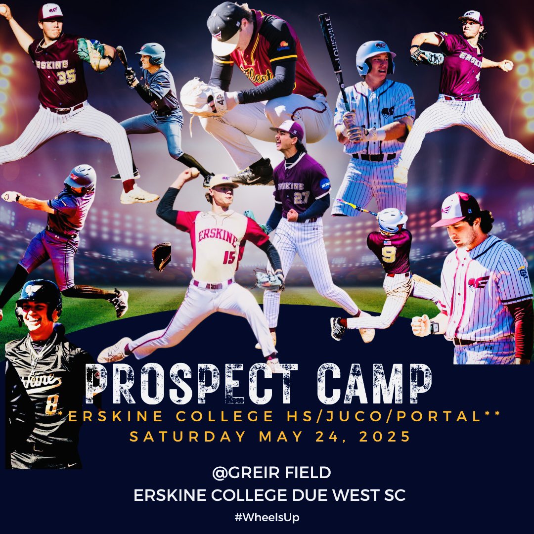 ERSKINE COLLEGE PROSPECT CAMP
Saturday May 24, 2025 

Showcase your skills in front of our staff &amp; get a day in the life of an <a href="/FleetBaseball/">Erskine College Baseball</a> Player! 

Sign Up Now! erskinecollegebaseballcamps.com/camps.php