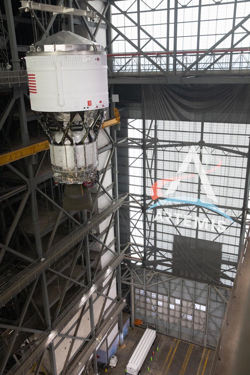 NASA_SLS (@nasa_sls) on Twitter photo On May 1, <a href="/NASAGroundSys/">NASA's Exploration Ground Systems</a> successfully integrated the SLS rocket's upper stage for Artemis II.
The interim cryogenic propulsion stage now joins the already stacked solid rocket boosters, core stage, and launch vehicle stage adapter.
Up next, the rocket elements will undergo On May 1, <a href="/NASAGroundSys/">NASA's Exploration Ground Systems</a> successfully integrated the SLS rocket's upper stage for Artemis II.
The interim cryogenic propulsion stage now joins the already stacked solid rocket boosters, core stage, and launch vehicle stage adapter.
Up next, the rocket elements will undergo