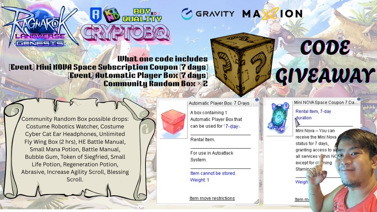 BoyQuality_KIND's tweet image. ROLG X BQ
CODE GIVEAWAY! (1 WINNER!) 
HOW TO WIN:
  🩷     LIKE &amp;amp; REPOST
🎯   Follow Me &amp;amp; @ROL_Genesis for more Updates
👨‍👨‍👧‍👧Tag 3 Ragnarok Players (Friends)

Draw date: May 7, 2025
Congrats in advance!
Thank you for this community giveaway!
#ROLGCreator #RONIN