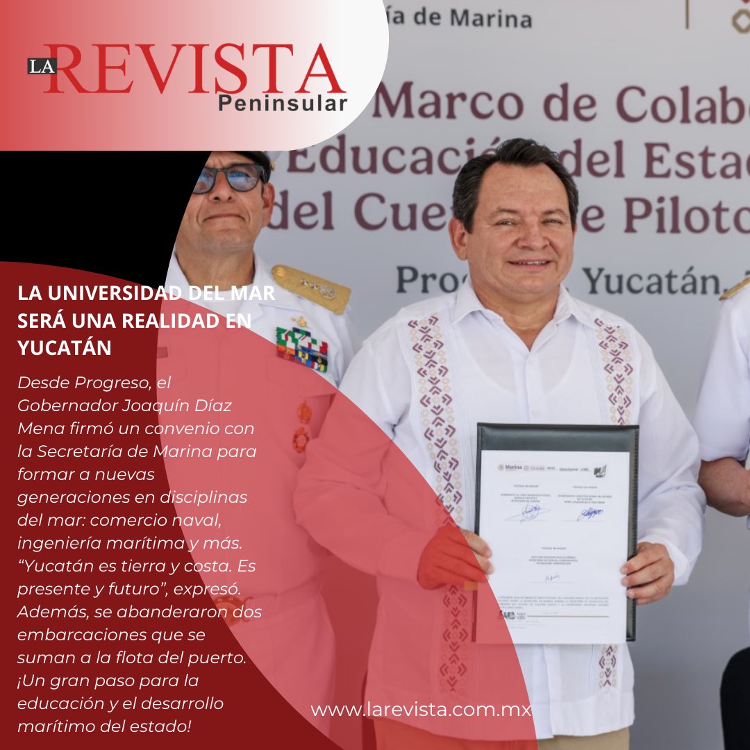 LaRevistaP's tweet image. La Universidad del Mar será una realidad en Yucatán: SEGEY y SEMAR firman convenio histórico en Progreso - LaRevistaP
larevista.com.mx/la-universidad…
#UniversidadDelMar #YucatánSeMueve #EducaciónMarítima #HuachoGobernador #ProgresoYucatán #JusticiaSocial #SEGEY #SEMAR #RenacimientoMaya…