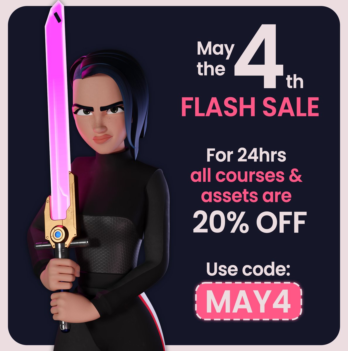 May the 4th be with you!

We're celebrating this May 4th with a brand new asset "LightBringer" and a 20% FLASHSALE.

‼️ For only 24hrs all of our courses &amp; assets will be 20% off!
✅ Use code: MAY4

📚 Courses: toanimate.ca
🔫 Asset Store: toanimate.ca/store
