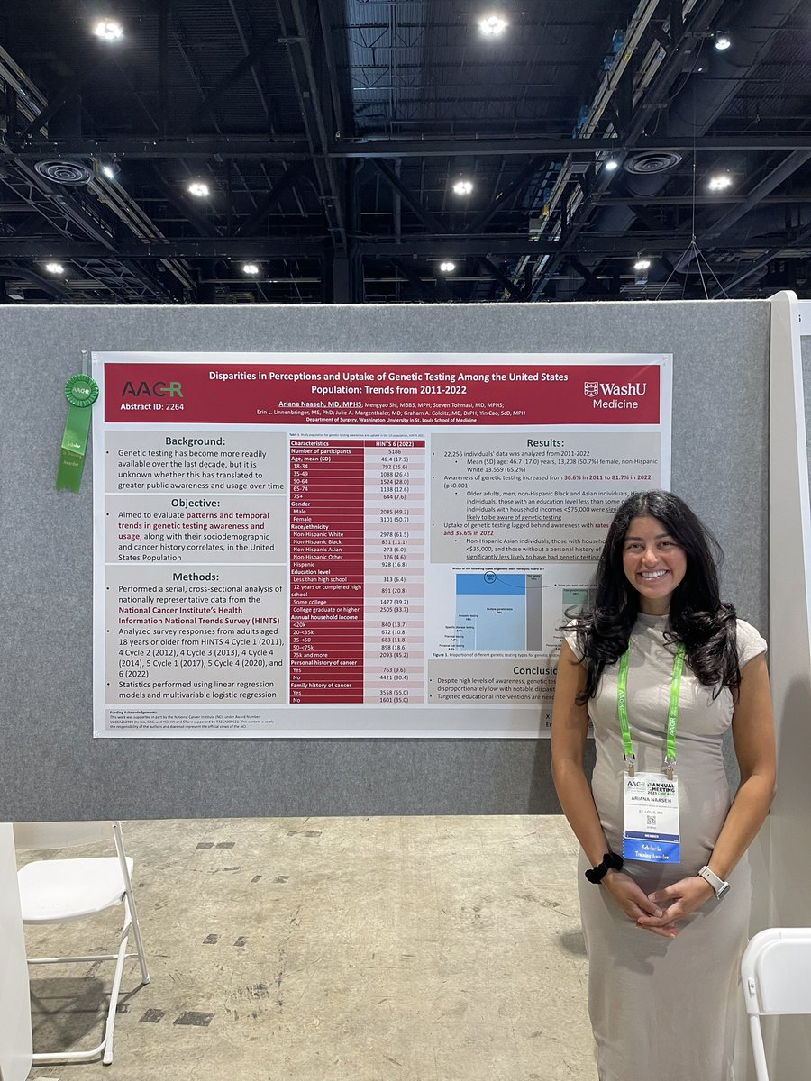 Late post but grateful to be awarded the <a href="/AACR/">AACR</a> Scholar in Training award to present our work on disparities in genetic testing uptake and awareness at #AACR25 

None of this would have been possible without the ever inspiring <a href="/yincaoScD/">Yin Cao</a> ☺️