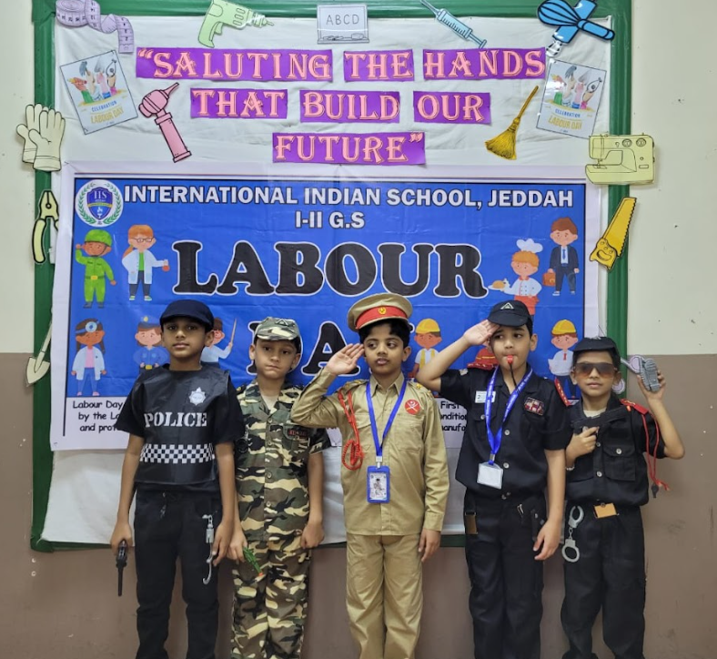 Labour Day was celebrated with great enthusiasm by students of 1&amp;2 GS on May 1. The children dressed up to represent various professions and confidently spoke a few lines about the roles they portrayed. A thoughtful skit highlighting the issue of child labour was also performed.