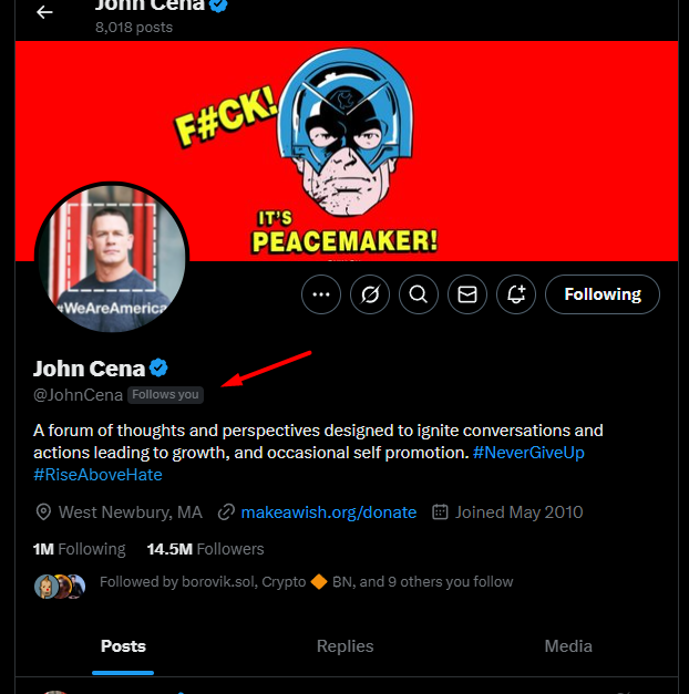 Oh shit, <a href="/JohnCena/">John Cena</a>  John Cena follow me 🫡
A great Actor !

I'm preparing something, there will be news soon!  

Who is ready to become a millionaire in 2025?
Reply in the comments! YES

John Cena coin  soon? 🤫

Like &amp; RT  
Drop your $SOL address ⬇️