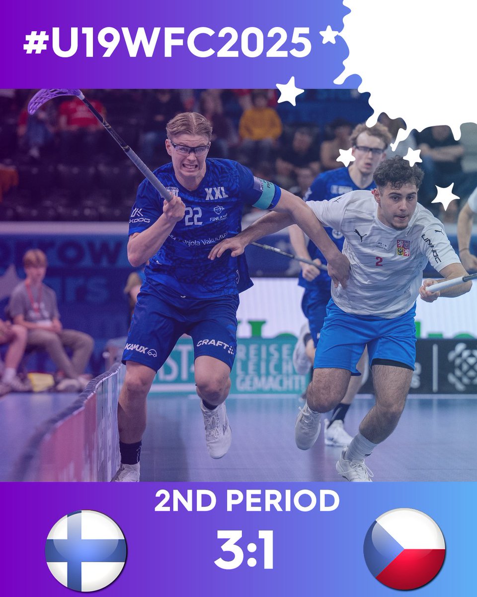40' ⏰: Finland make one big leap closer towards the #U19WFC2025 gold medal. 🥇

Or will the Czechs fight their way back into the game? Find it out on our app: app.floorball.sport/#/magazinegame…

#Floorball  #StarsOfTomorrow