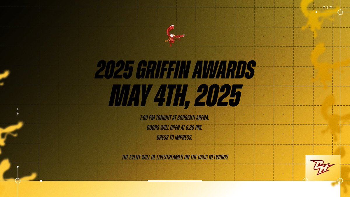 🏆Our fourth annual Griffin Awards in less than 12 hours away! 🏆

SUNDAY Night! 7:00 PM at Sorgenti Arena

doors open at 6:30 PM

Who will our top award winners be?

The event will be livestreamed at tinyurl.com/ytaj72kc

#GriffinPride