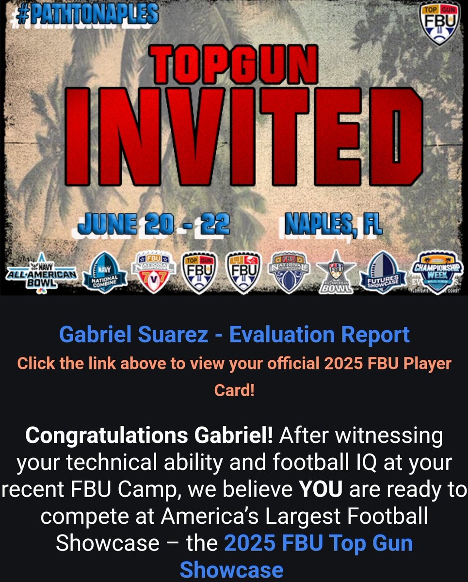 GabrielAngelSuarez (@gabesuarez24) on Twitter photo I feel I can improve on that, wasnt my best camp,but its a start to camp season...and I got an invite to Top Gun <a href="/BrittFootball/">Jack Britt Football</a> <a href="/FBUcamp/">Football University</a> <a href="/DashrMPS/">Dashr</a> <a href="/PrepRedzoneNC/">Prep Redzone North Carolina</a> <a href="/CSAPrepStar/">PREPSTAR</a> <a href="/KevinMoses38/">Kevin Moses LLC</a> <a href="/pepman704/">Matt Morrow</a> <a href="/CoachHefNCSA/">CoachHefNCSA</a> <a href="/SunilSportsNews/">Sports News By Sunil Sunder Raj</a> <a href="/MaxPreps/">MaxPreps</a> <a href="/CoachParkerCCU/">Bryan Parker</a> <a href="/BrownHCPerry/">James Perry '00</a> I feel I can improve on that, wasnt my best camp,but its a start to camp season...and I got an invite to Top Gun <a href="/BrittFootball/">Jack Britt Football</a> <a href="/FBUcamp/">Football University</a> <a href="/DashrMPS/">Dashr</a> <a href="/PrepRedzoneNC/">Prep Redzone North Carolina</a> <a href="/CSAPrepStar/">PREPSTAR</a> <a href="/KevinMoses38/">Kevin Moses LLC</a> <a href="/pepman704/">Matt Morrow</a> <a href="/CoachHefNCSA/">CoachHefNCSA</a> <a href="/SunilSportsNews/">Sports News By Sunil Sunder Raj</a> <a href="/MaxPreps/">MaxPreps</a> <a href="/CoachParkerCCU/">Bryan Parker</a> <a href="/BrownHCPerry/">James Perry '00</a>