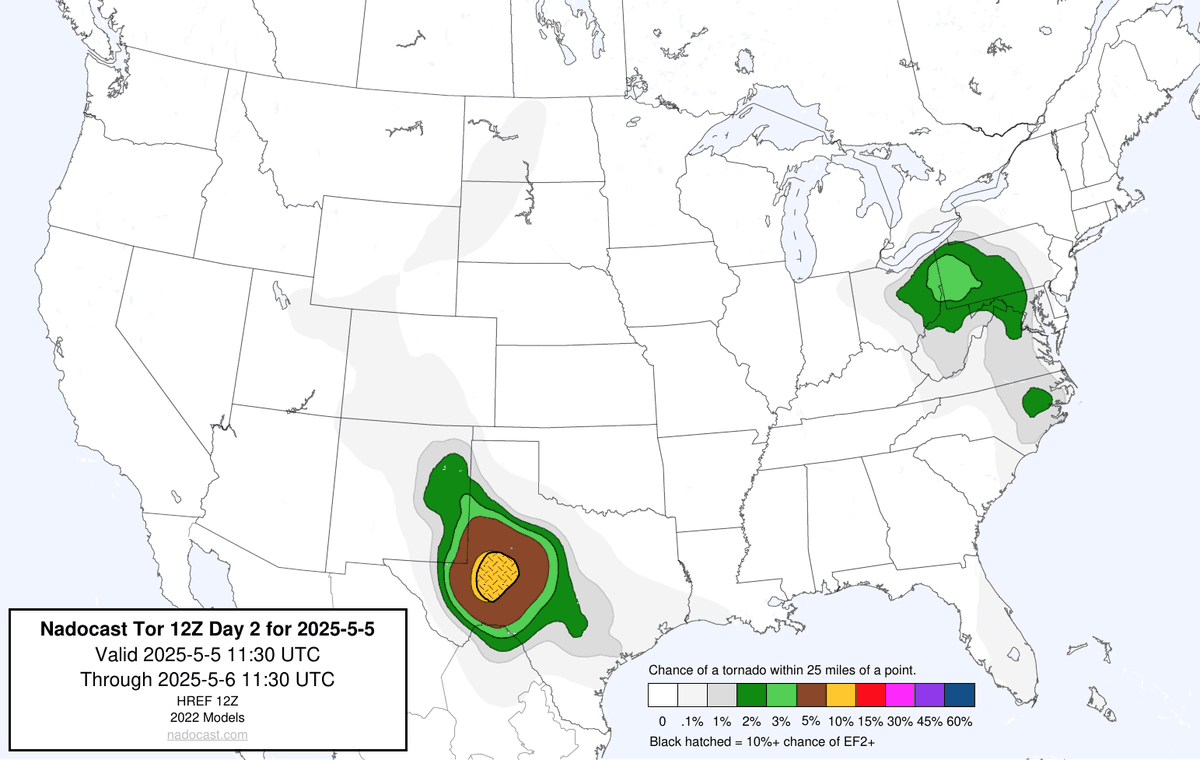 12Z Day 2 Tornado Forecast for 2025-5-5 (New New 2022 Models)