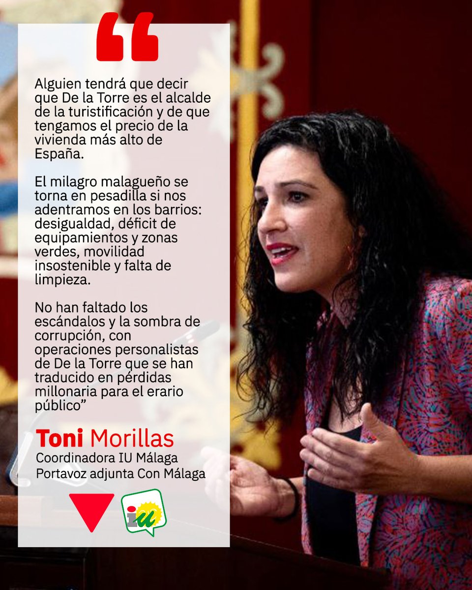 Izquierda Unida Málaga Ciudad (@iu_mlg_ciudad) on Twitter photo 🔴Como dice <a href="/antoniamorillas/">Toni Morillas</a>: «Alguien tendrá que decir que De la Torre es el alcalde de la turisficación y de que tengamos el precio de la vivienda más alto de España».
2⃣5⃣ años de De la Torre como alcalde de #Málaga pasan factura.
📰 Más información:
acortar.link/58HL8W 🔴Como dice <a href="/antoniamorillas/">Toni Morillas</a>: «Alguien tendrá que decir que De la Torre es el alcalde de la turisficación y de que tengamos el precio de la vivienda más alto de España».
2⃣5⃣ años de De la Torre como alcalde de #Málaga pasan factura.
📰 Más información:
acortar.link/58HL8W