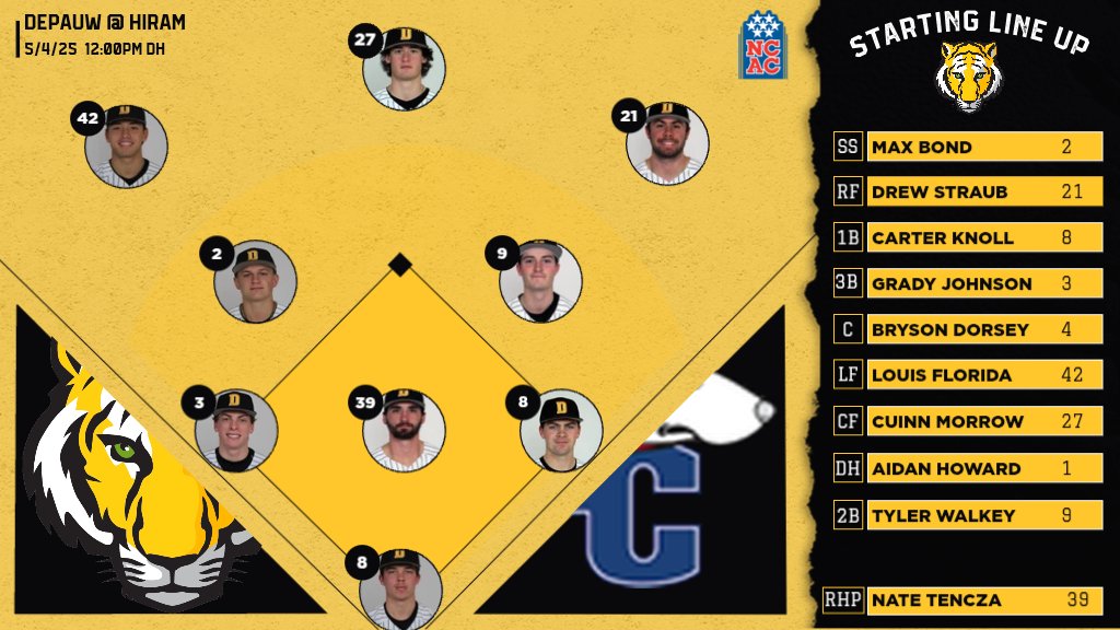Starting Line-Up 
Game 1 @ Hiram College
#TeamDePauw #D3Baseball