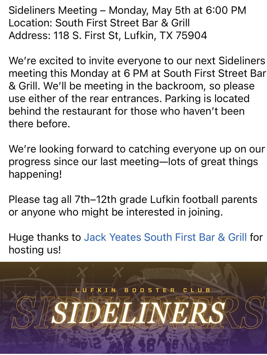 Lufkin Sideliners' Booster Club (@lpsideliners) on Twitter photo 