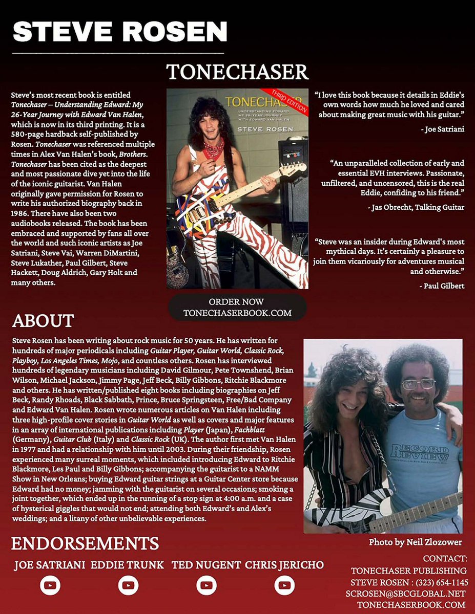As a bookend to the latest track release 'The End' by Wolfgang Van Halen's band, <a href="/MammothWVH/">Mammoth</a>  writer, Steve Rosen has written and just released a new book about Eddie Van Halen called #Tonechaser <a href="/VanHalen/">Van Halen</a> tonechaserbook.com