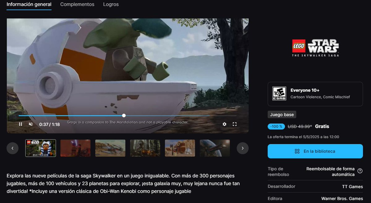 GENTE, EPIC GAMES REGALA EL LEGO STAR WARS, THE SKYWALKER SAGA
Y CASI TODOS LOS JUEGOS ESTAN EN 70-80% DE DESCUENTO INCLUIDO SW OUTLAWS

NO AVIVO MAS