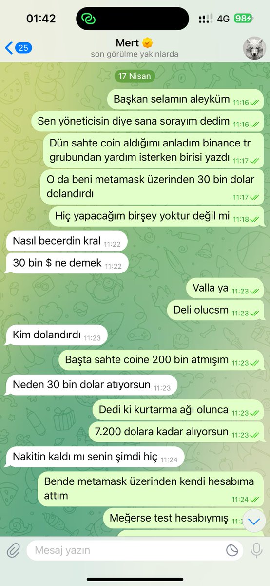 Ömür TATLI (@omur_tatli_) on Twitter photo 🚨<a href="/deepwebkripto/">Deep Web Kripto</a> ADLI SAYFA DOLANDIRICIDIR🚨
KANITLAR EKTEDİR
<a href="/deepwebkripto/">Deep Web Kripto</a> adlı kanalın yöneticisi @deepwebmert kullanıcı adlı kişiye telegram üzerinden mesaj attım dolandırıldığımı ne yapabileceğimi o kişide bana hemen bi işlem açmamdan bahsetti bende bahsettiği şeyi 🚨<a href="/deepwebkripto/">Deep Web Kripto</a> ADLI SAYFA DOLANDIRICIDIR🚨
KANITLAR EKTEDİR
<a href="/deepwebkripto/">Deep Web Kripto</a> adlı kanalın yöneticisi @deepwebmert kullanıcı adlı kişiye telegram üzerinden mesaj attım dolandırıldığımı ne yapabileceğimi o kişide bana hemen bi işlem açmamdan bahsetti bende bahsettiği şeyi