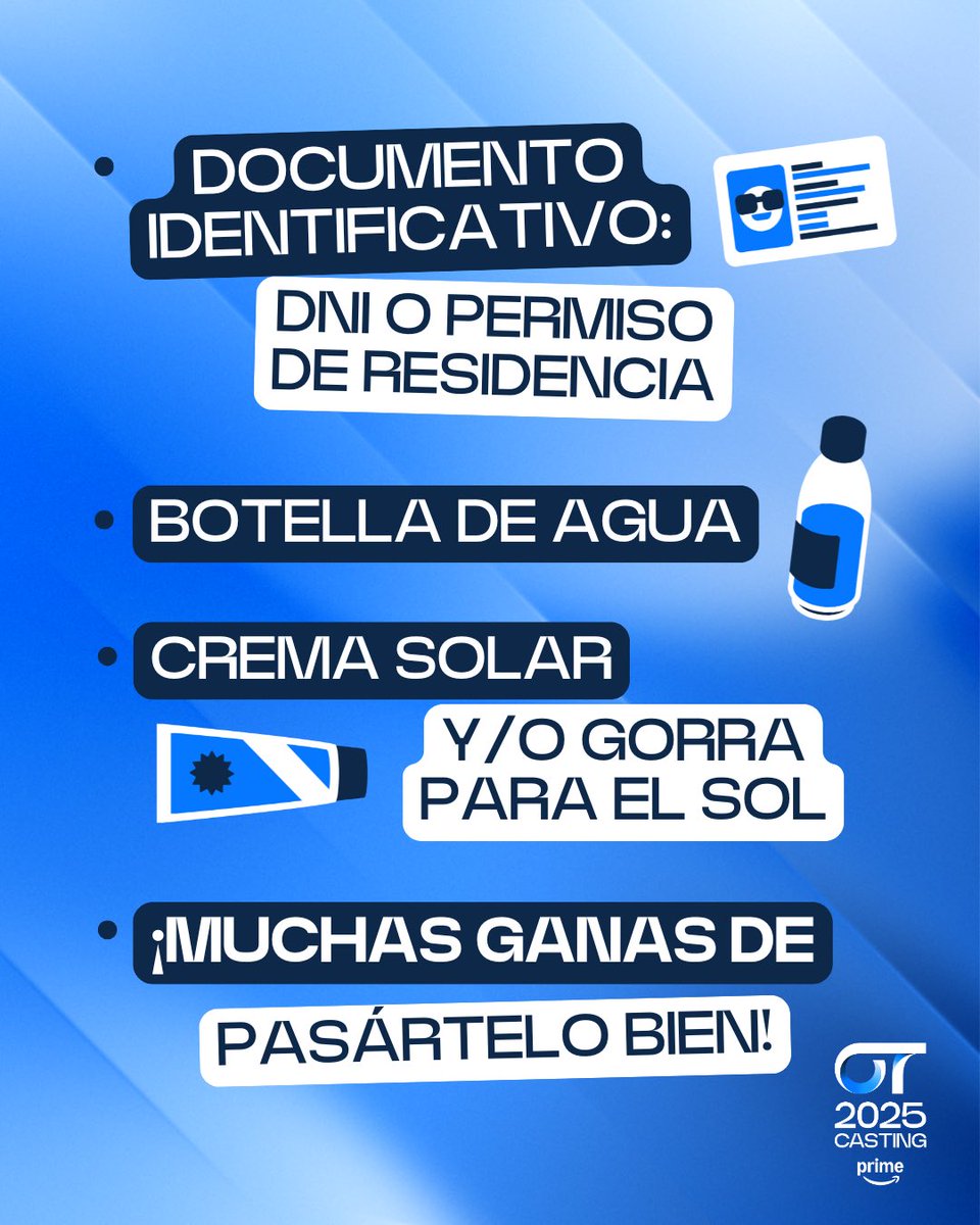 BARCELONA💙 #OTCasting2025

⏰ Os esperamos MAÑANA a partir de las 10h
📍 Espai Mestral - Port Olímpic de Barcelona
🎥 youtube.com/live/ELyNvfS9F…  

pd: quizás a la gorra haya que sumarle el paraguas, anyway nada nos puede frenaaaaaaar 🎤