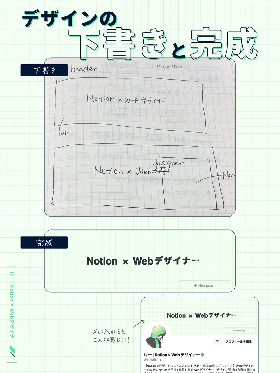 k_notion_d's tweet image. ただ線が描いてあるだけ!?
に見えますが、私にとってはこれも下書き。
ここからちょっとずつ変えたデザインを作成し、実際に見比べて作っていくときの下書きはこれくらいシンプルなものになります。
人には伝わらない下書きなので、自分で制作するとき限定です笑
ぜひ完成はプロフ画面でみてね!