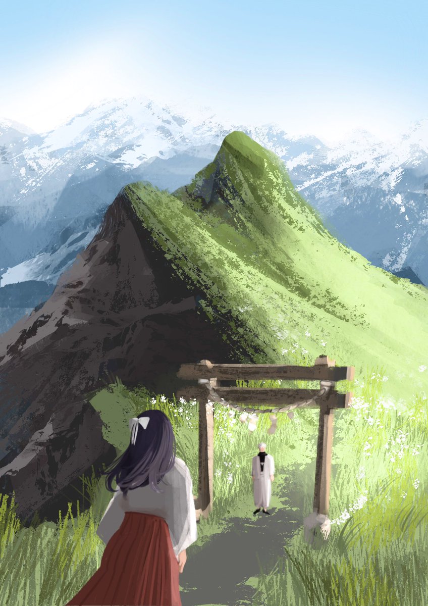 The Farewell Gate

They say the shrine gate on the mountain marks the threshold between the living and the dead. Utahime, with the wind at her back and grief in her heart, walks toward it—just for a chance to see him one more time.

#gojohime
