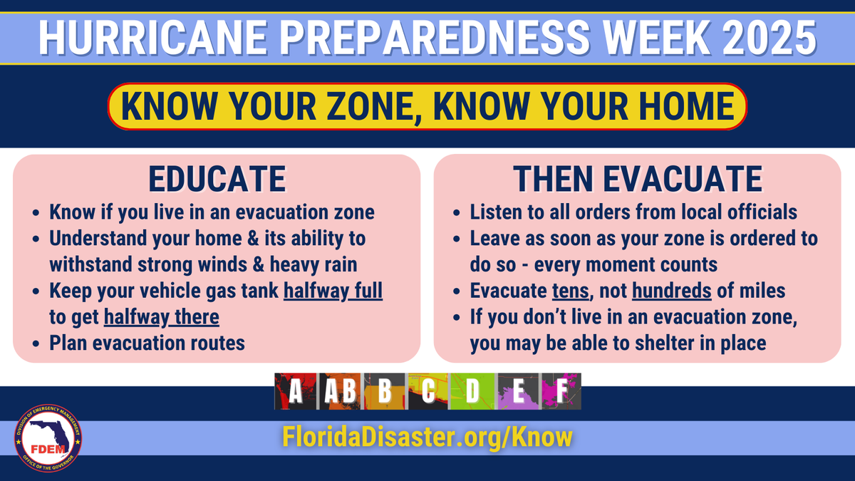 🌀🌀 It's Hurricane Preparedness Week! With the start of hurricane season a month away, now is the time
to assess potential risks to your home or business &amp; mitigate against costly impacts.
➡ Learn more at FloridaDisaster.org/PlanPrepare?ci… .