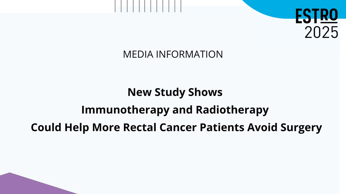 ESTRO (@estro_rt) on Twitter photo 🔵 #ESTRO25 Press release
New Study Shows #Immunotherapy and #Radiotherapy Could Help More Rectal Cancer Patients Avoid #Surgery.
👉 bit.ly/3EVPo2H
#rectalcancer <a href="/C_Roxburgh/">Campbell Roxburgh</a> 🔵 #ESTRO25 Press release
New Study Shows #Immunotherapy and #Radiotherapy Could Help More Rectal Cancer Patients Avoid #Surgery.
👉 bit.ly/3EVPo2H
#rectalcancer <a href="/C_Roxburgh/">Campbell Roxburgh</a>