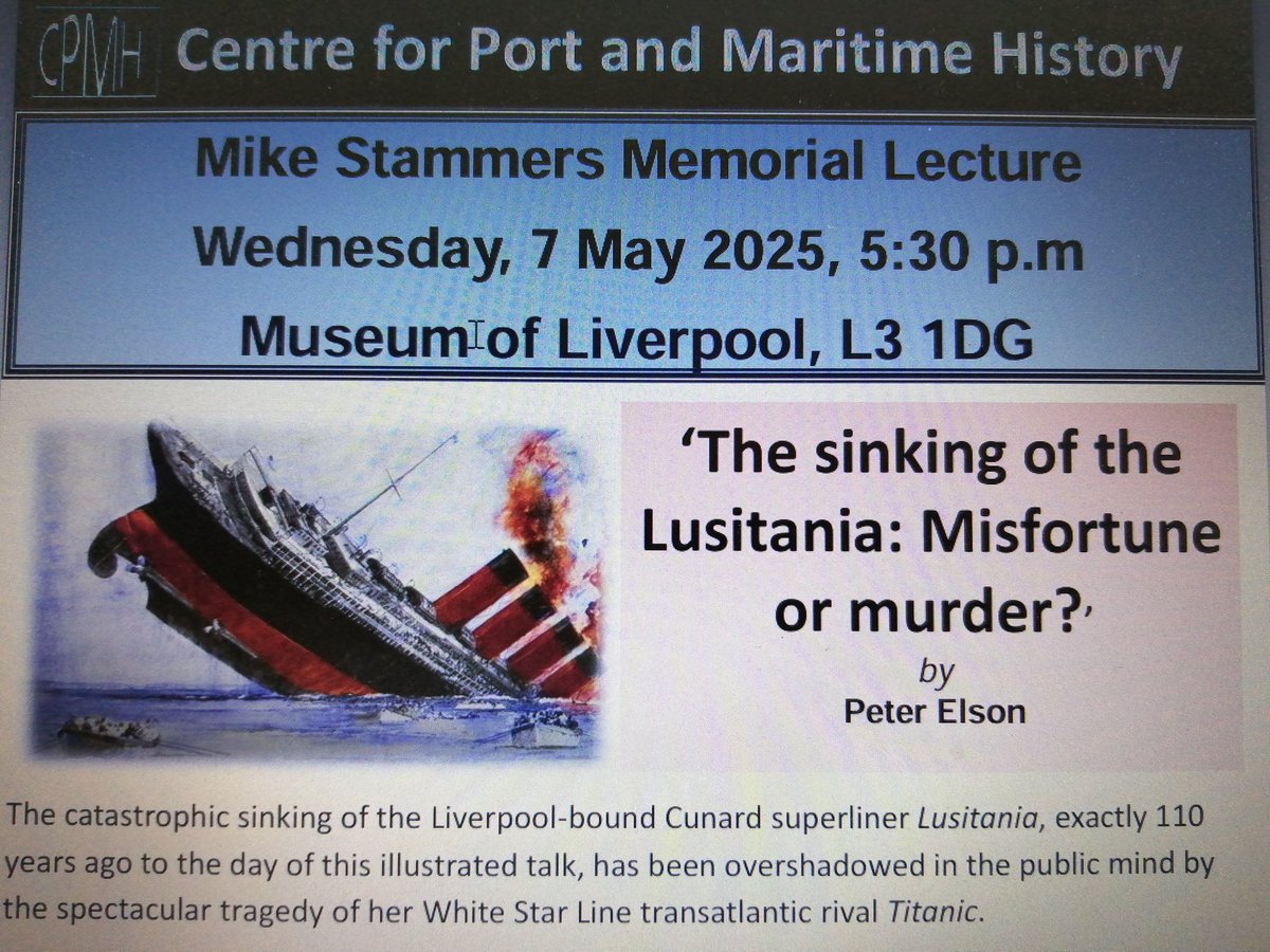 Was the tragic sinking of #Lusitania of <a href="/cunardline/">cunardline</a> a murderous plot 110 years ago by #WinstonChurchill ? Hear my talk at <a href="/MuseumLiverpool/">Museum of Liverpool</a> #Liverpool Wed 7 May, 5.30pm.
