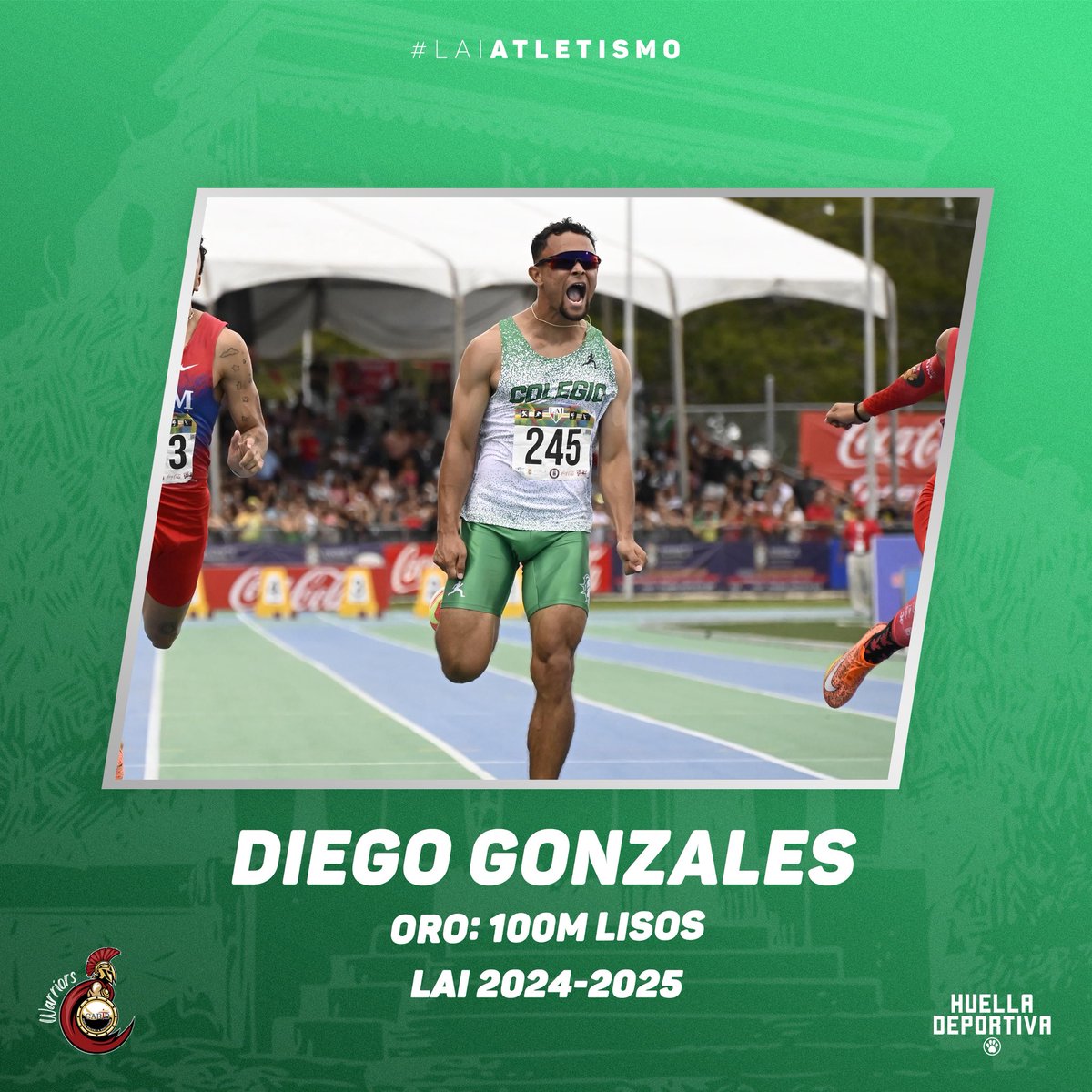¡IMPARABLE!🥇

El colegial, Diego Gonzalez, se alzó con el oro en los 100 metros lisos por segundo año consecutivo del #LAIAtletismo🏃‍♂️. 

Esto es traído a ustedes por Carib Christian School. 

#justas2025 #dejatuhuellarum